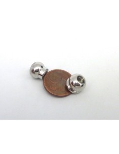 Fermoir aimanté rond 2 boules 13mm avec strie au milieu en métal argenté pour cordon 4 - 4,5mm 2