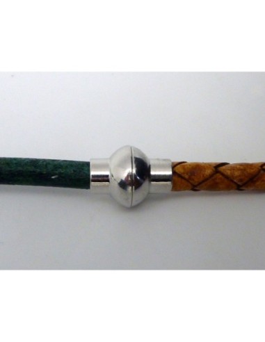 Fermoir aimanté sphère en métal argenté pour cordon de 5mm