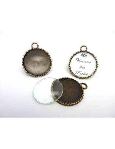 Pendentif rond + cabochon en verre pas cher