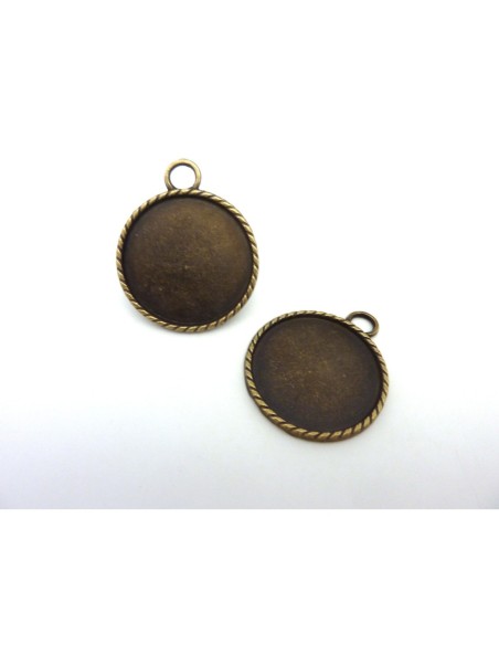 Pendentif + cabochon rond en verre 30mm bronze pas cher