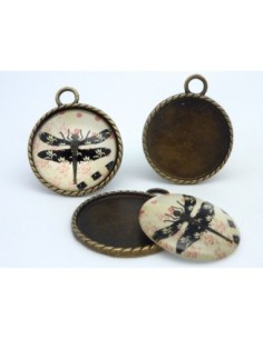 R-Grand Support cabochon pendentif 40,7mm rond en métal...