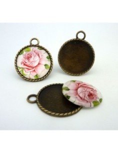 Support cabochon plus cabochon fleur en métal de couleur bronze 2