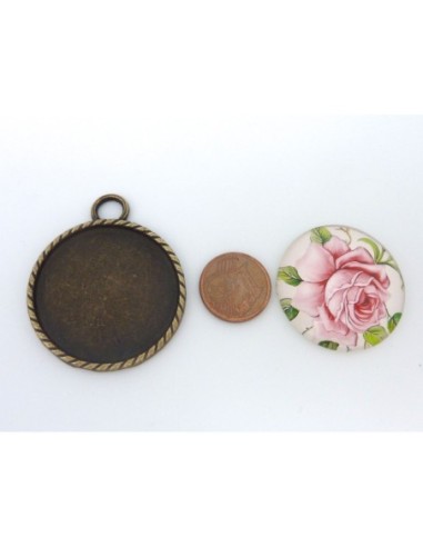 Support cabochon plus cabochon fleur en métal de couleur bronze