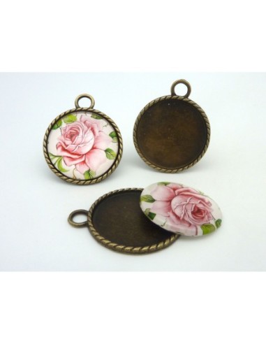 Support cabochon plus cabochon fleur en métal de couleur bronze