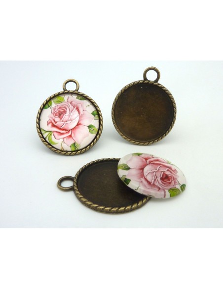 Support cabochon plus cabochon fleur en métal de couleur bronze