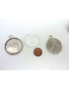 Support cabochon argenté en métal avec son cabochon en verre 2