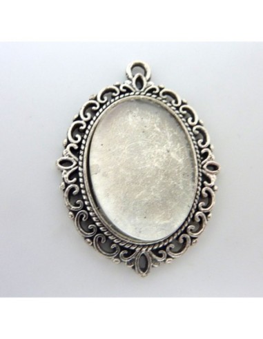 Support pendentif ovale métal argenté  +...