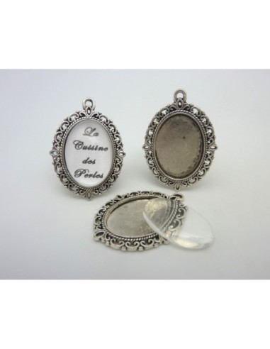 Support pendentif ovale métal argenté  +...