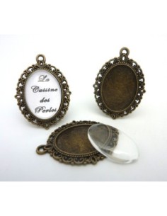 Support pendentif ovale en métal de couleur bronze  +...