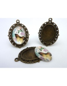 Support pendentif ovale en métal de couleur bronze  +...