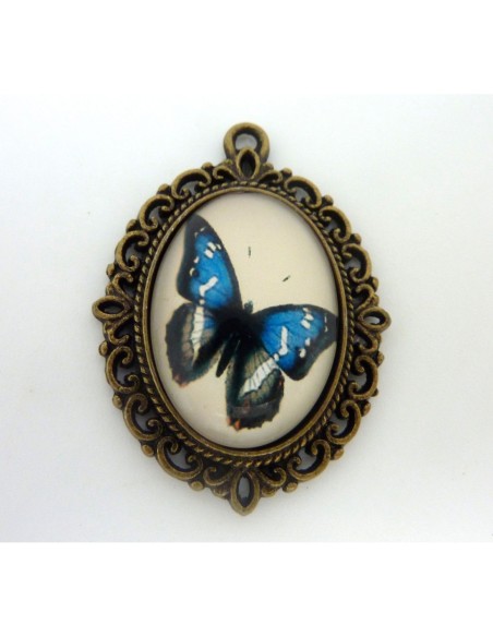 R-Support pendentif ovale en métal de couleur bronze  + cabochon en verre 25 X 18mm