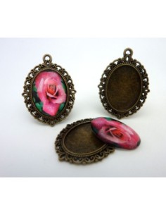 Support pendentif ovale en métal de couleur bronze  +...