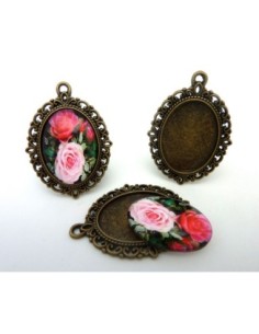 Support pendentif ovale en métal de couleur bronze  +...