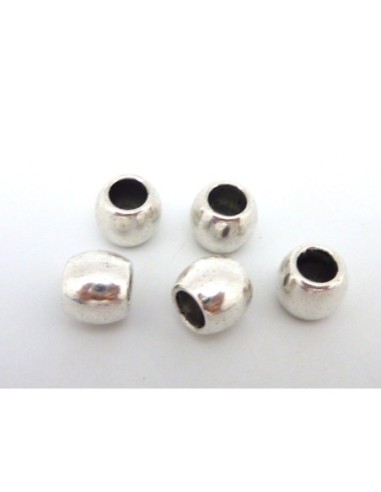 10 Perles légèrement ovale 9mm à gros trou 5,1mm en métal argenté
