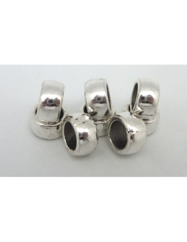 perles anneau, cylindre lisse à gros trou 8mm en métal argenté