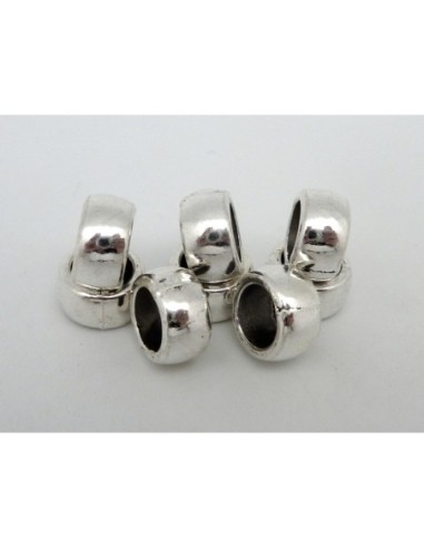 Perle rondelle pour cordon cuir 8mm en métal argenté