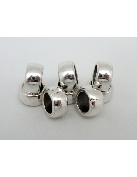 Perle rondelle pour cordon cuir 8mm en métal argenté