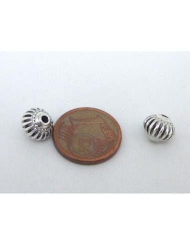 Perle toupie 8mm argenté strié pas chère