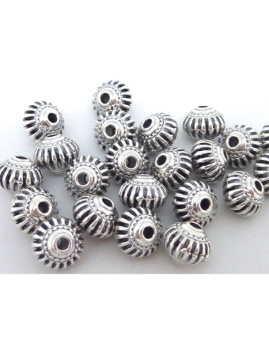 Perle toupie strié pas chère en métal argenté