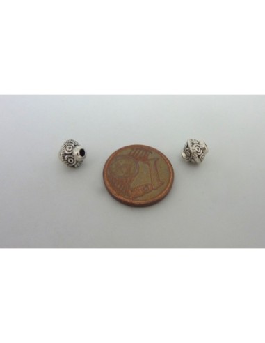 Perles toupie 7mm en métal argenté gravé de petits ronds