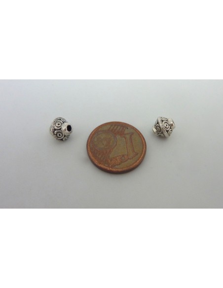 Perles toupie 7mm en métal argenté gravé de petits ronds