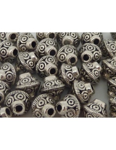 Perles toupie 7mm en métal argenté gravé de petits ronds
