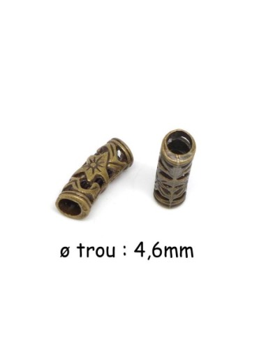 Perle passant tube ajouré 20mm en métal de couleur bronze