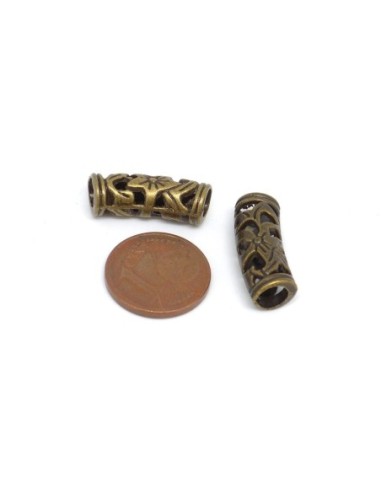 Perle passant tube ajouré en métal de couleur bronze