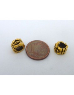 10 Perles connecteur tube texturé en métal doré à gros trou 2