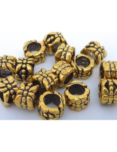 10 Perles connecteur tube texturé en métal doré 