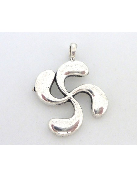 10 Breloques pendentif, croix basque 29,7mm en métal argenté
