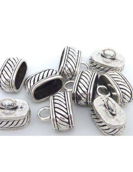 2 Embouts pour cordon 12,6 x 7,3mm, pouvant aussi servir de cache nœud en métal argenté