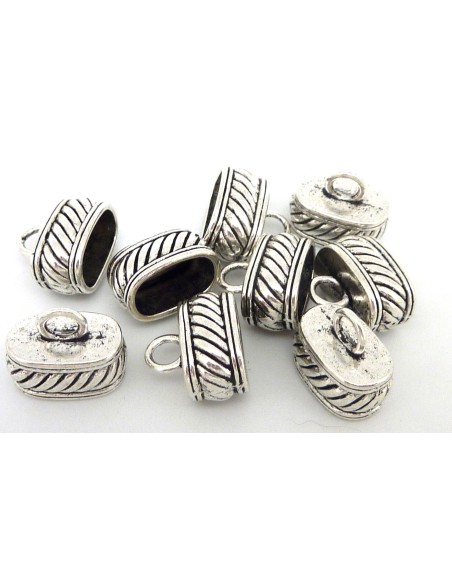 2 Embouts pour cordon 12,6 x 7,3mm, pouvant aussi servir de cache nœud en métal argenté