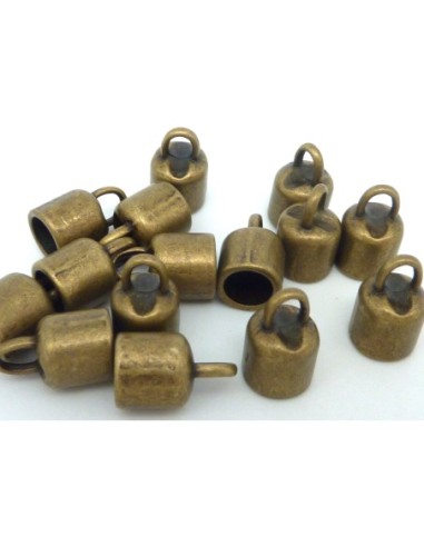 4 Embouts rond pour cordon 6,5mm, pouvant aussi servir de cache nœud en métal de couleur bronze lisse