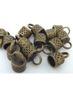 4 Embouts pour cordon 7,3mm, pouvant aussi servir de cache nœud et de fermoir, en métal de couleur bronze gravé d'ondulation