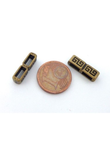Perle double trous pour 2 lanières de 5mm en métal de couleur bronze