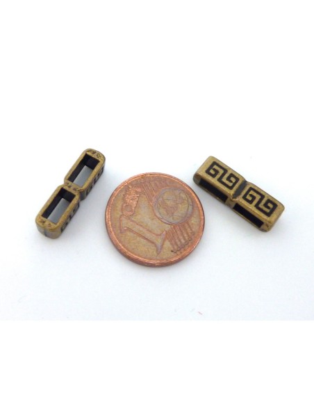 Perle double trous pour 2 lanières de 5mm en métal de couleur bronze