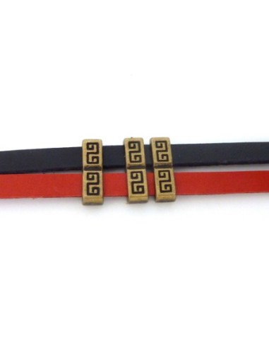 Perle bronze en métal pour 2 lanières cuir de 5mm