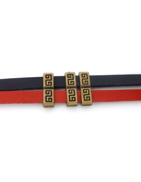 Perle bronze en métal pour 2 lanières cuir de 5mm