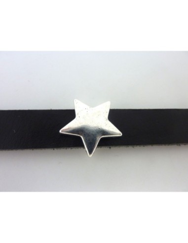 3 Perles passant étoile 17,8mm en métal argenté pour lanière ou plusieurs cordons d'une largeur de 13mm