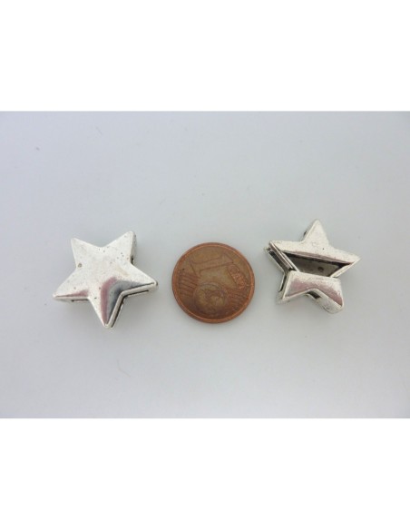 3 Perles passant étoile 17,8mm en métal argenté pour lanière ou plusieurs cordons d'une largeur de 13mm
