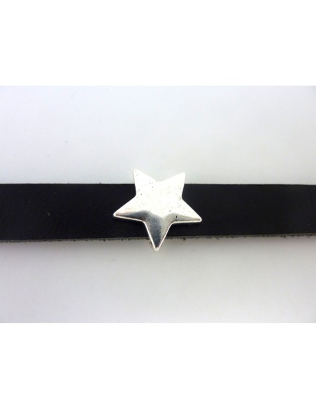 3 Perles passant étoile 17,8mm en métal argenté pour lanière ou plusieurs cordons d'une largeur de 13mm