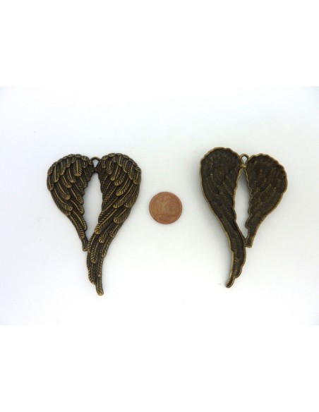 R-Grand Pendentif aile d'ange 69mm en métal de couleur bronze