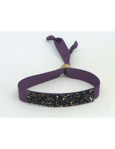 Kit de création Bracelet ruban ajustable violet et microbilles multicolore thermocollante fond noir