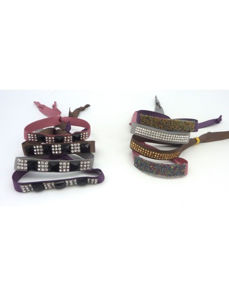 Kit de création Bracelet ruban ajustable violet et microbilles multicolore thermocollante fond doré pâle