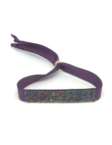 Kit de création Bracelet ruban ajustable violet et microbilles multicolore thermocollante fond bleuté
