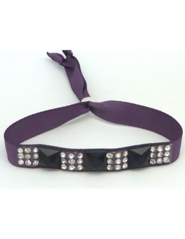 Kit de création Bracelet Strass argent et noir et ruban violet ajustable