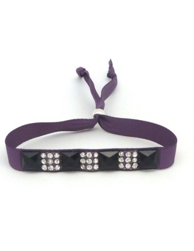 Kit de création Bracelet Strass noir et argent et ruban violet ajustable