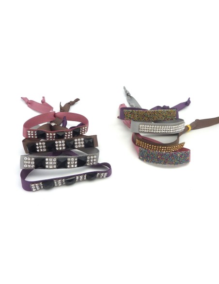 Kit de création Bracelet Strass argent et noir et ruban vieux rose ajustable