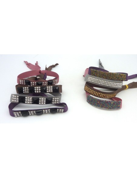 Kit de création Bracelet Strass argent et noir et ruban gris clair ajustable